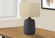 Matte Ceramic Table Lamp — Matte ceramic base with beige linen-style shade, suited for nightstands and consoles
