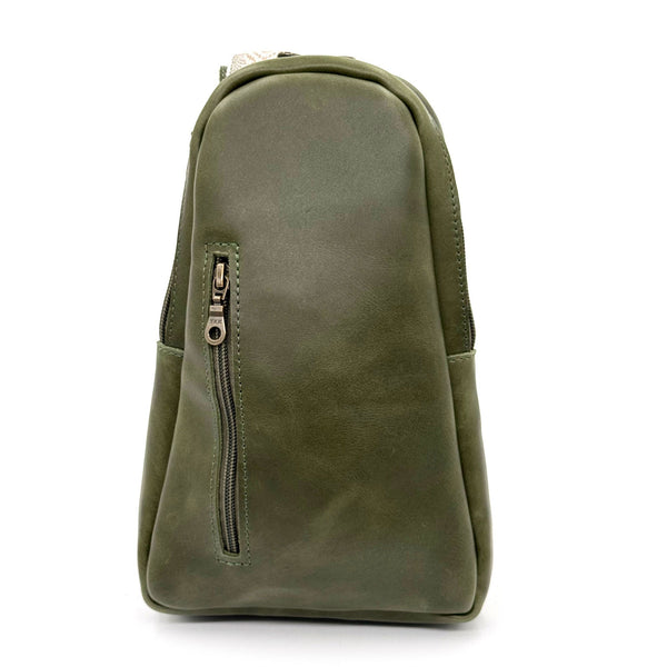 Vegetable-Tanned Leather Sling Backpack — Sage