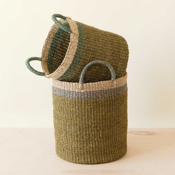 Olive Woven Hemp Floor Basket Set