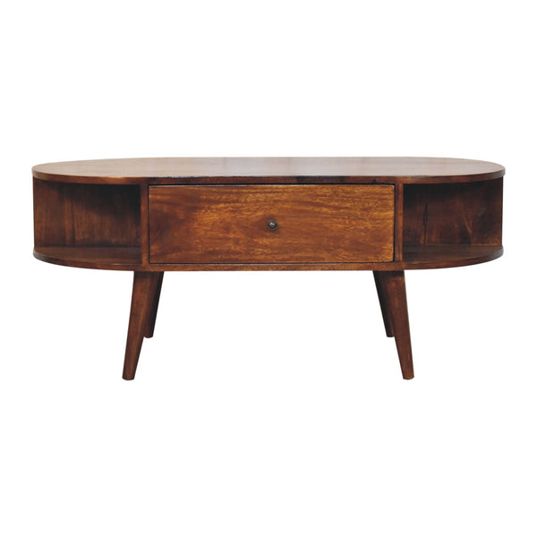 Oval Wood Coffee Table with Storage