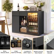 Fluted Bar Cabinet with Fridge Compartment