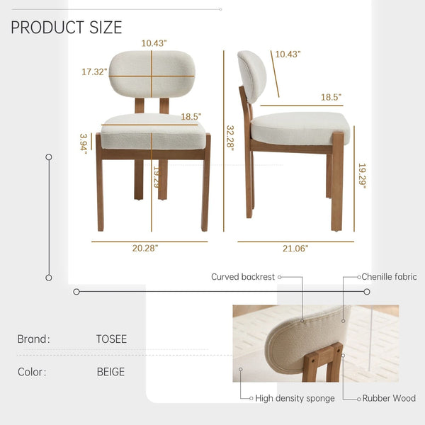Bouclé Upholstered Wood Dining Chairs Set of 2