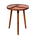 Sectioned Acacia Round Side Table styled with ceramics and a linen runner