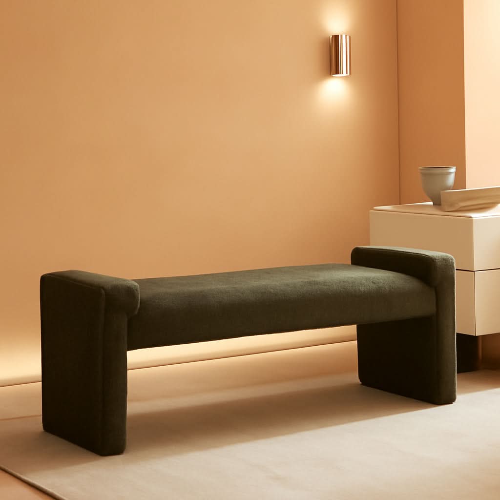Bouclé Upholstered Arch Bench – ottoman | Roost & Roam