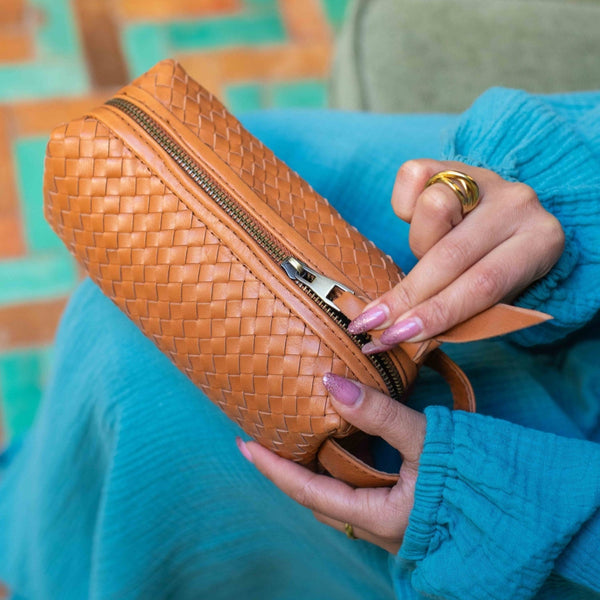 Hand-Woven Leather Toiletry Bag