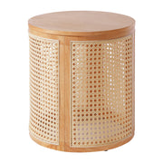 Cane Panel Round Wood Side Table