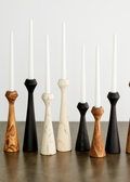 Diamond-Cut Wood Taper Candle Holder