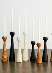 Diamond-Cut Wood Taper Candle Holder