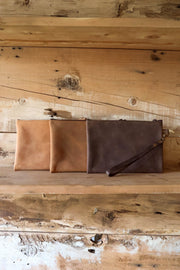 Leather Zip Wristlet Clutch
