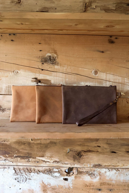 Leather Zip Wristlet Clutch