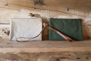 Canvas Leather Wristlet Clutch Pouch