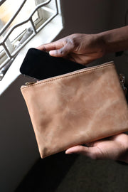 Leather Zip Wristlet Clutch