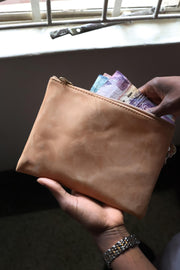 Leather Zip Wristlet Clutch