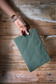 Canvas Leather Wristlet Clutch Pouch