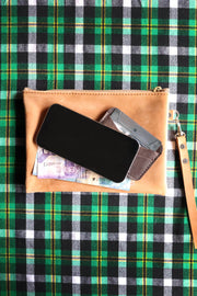 Leather Zip Wristlet Clutch