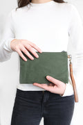 Canvas Leather Wristlet Clutch Pouch