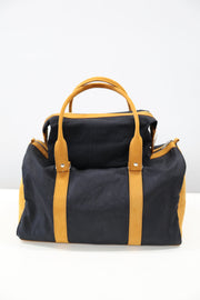 Black Canvas Leather-Trim Toiletry Bag
