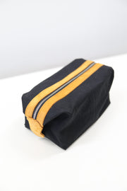 Black Canvas Leather-Trim Toiletry Bag