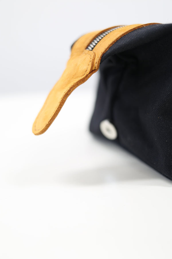 Black Canvas Leather-Trim Toiletry Bag