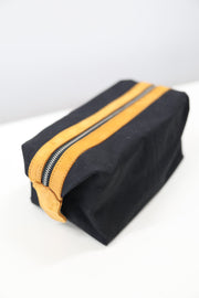Black Canvas Leather-Trim Toiletry Bag