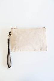 Canvas Leather Wristlet Clutch Pouch