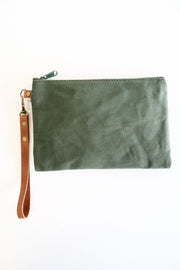Canvas Leather Wristlet Clutch Pouch