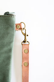 Canvas Leather Wristlet Clutch Pouch