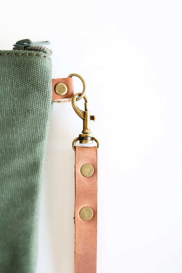Canvas Leather Wristlet Clutch Pouch