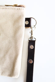 Canvas Leather Wristlet Clutch Pouch