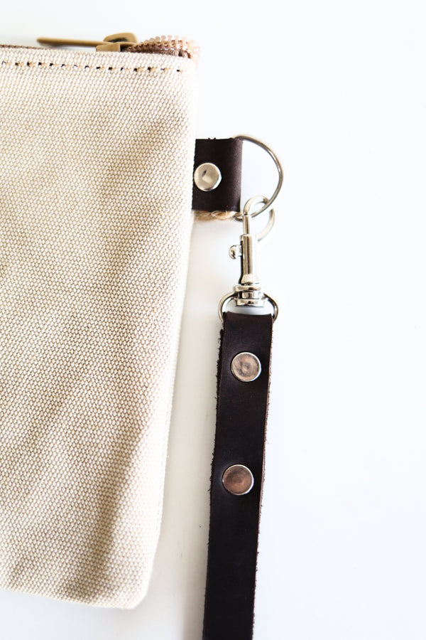 Canvas Leather Wristlet Clutch Pouch