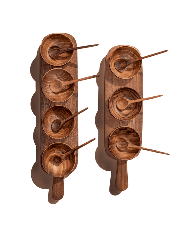 Walnut-Grain Condiment Serving Tray Set