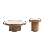 Sintered Stone Round Pedestal Coffee Table — close-up of label and production detail