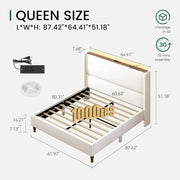 Upholstered Queen Bed Frame With LED and USB