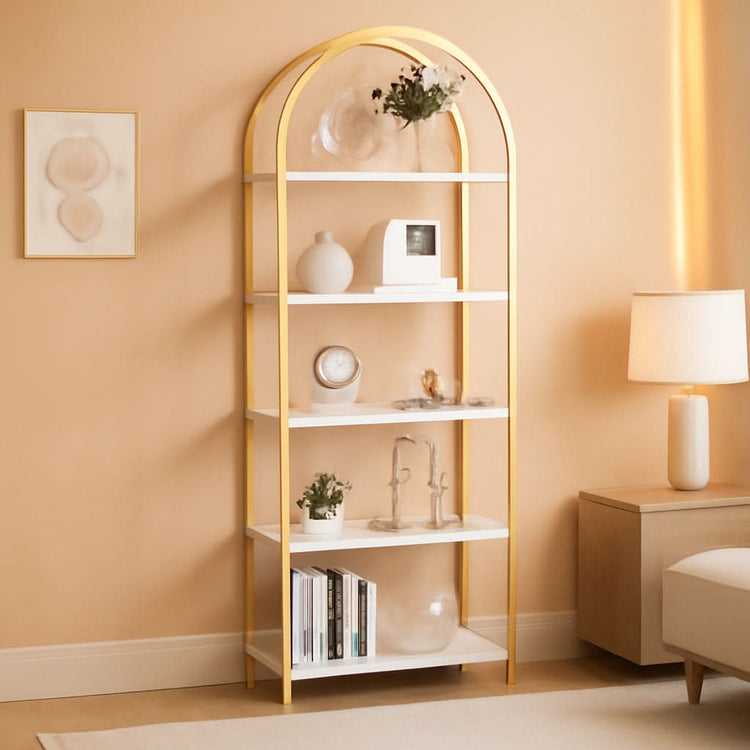 Arched Five-Tier Metal Bookcase – in white,gold | Roost & Roam