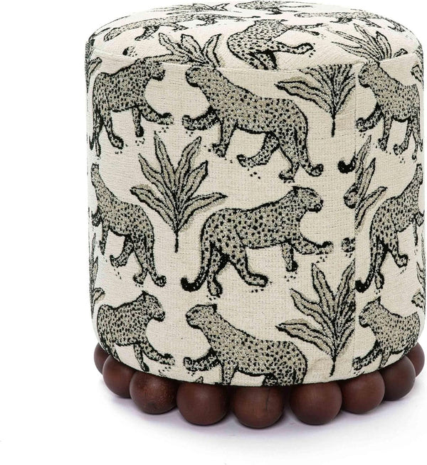 Leopard Jacquard Round Ottoman (view 4) | Roost & Roam