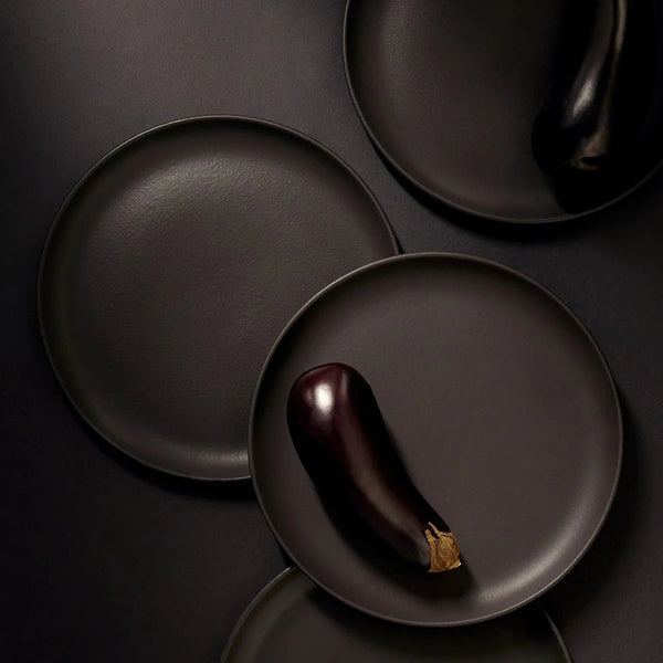 Matte Black Stoneware Dinner Plate Set