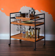 Honey Oak & Matte Black Bar Cart