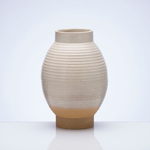 Ribbed Ceramic Short Vase