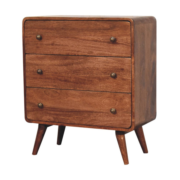 Curved Mango Wood Three-Drawer Dresser