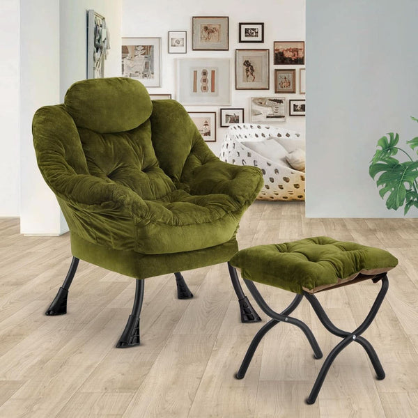 Tufted Velvet Lounge Chair with Ottoman