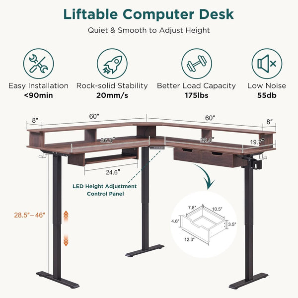 Dark Walnut L-Shape Electric Standing Desk – home office set (view 2) | Roost & Roam