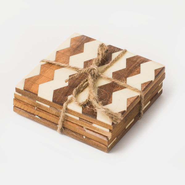 Chevron Wood and Resin Coaster Set