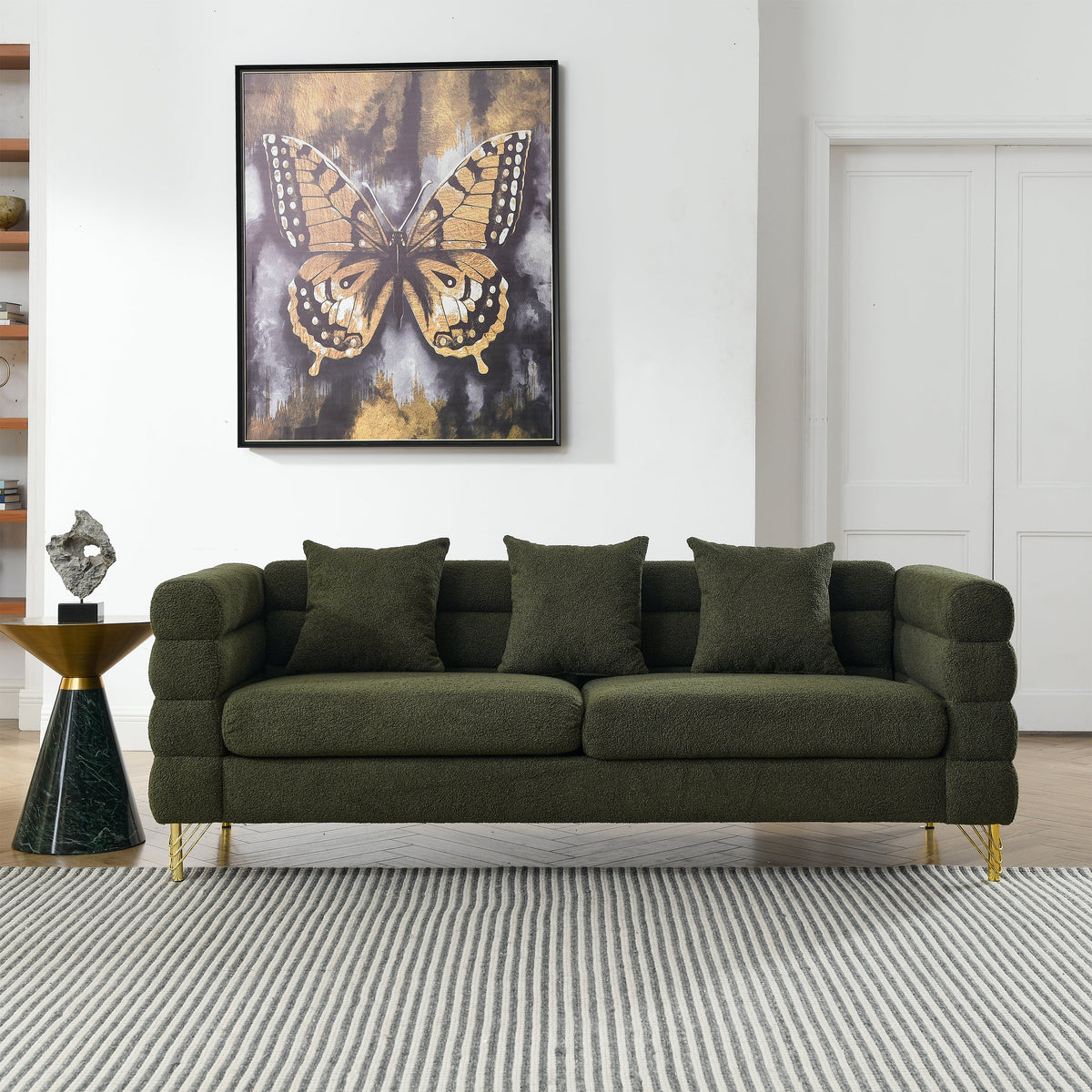 The sofa everything else orients toward
