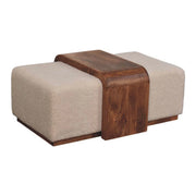 Boucle Upholstered Bench Duo with Wood Table