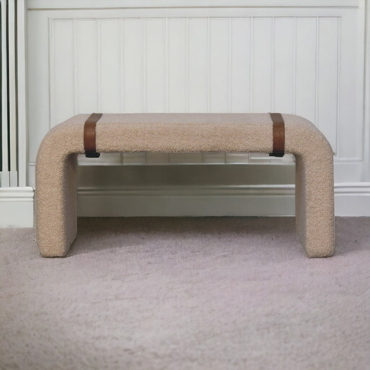 Boucle Leather Strap Upholstered Bench