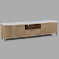 Fluted Wood TV Stand with Marble-Look Top
