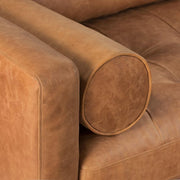 Cognac Leather Mid-Century Bolster Sofa
