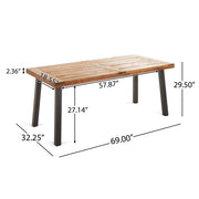 Close-up of acacia wood grain and teak-finish detail — Acacia and Woven Wicker Outdoor Dining Set