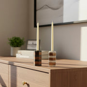 Striped Marble Acacia Taper Candleholder