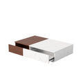 Marble-Finish Two-Tone Storage Coffee Table styled with ceramics and a linen runner